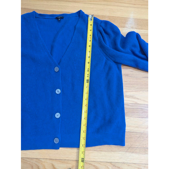 Talbots Textured Knit Puff Sleeve Cardigan Sweater Plus Size 2X Blue - Picture 9 of 11